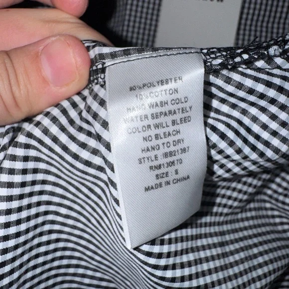 NWT Farrow Women Puffer sleeve top gingham plaid black white wrap tie Size S - Picture 3 of 5